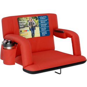 Reclining Stadium Seat with Armrests and Side Pockets - Red, Extra-Wide